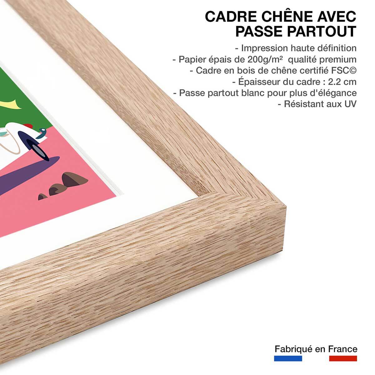 Poster sur la route des chateaux de la loire Affiche + cadre en bois - Chêne