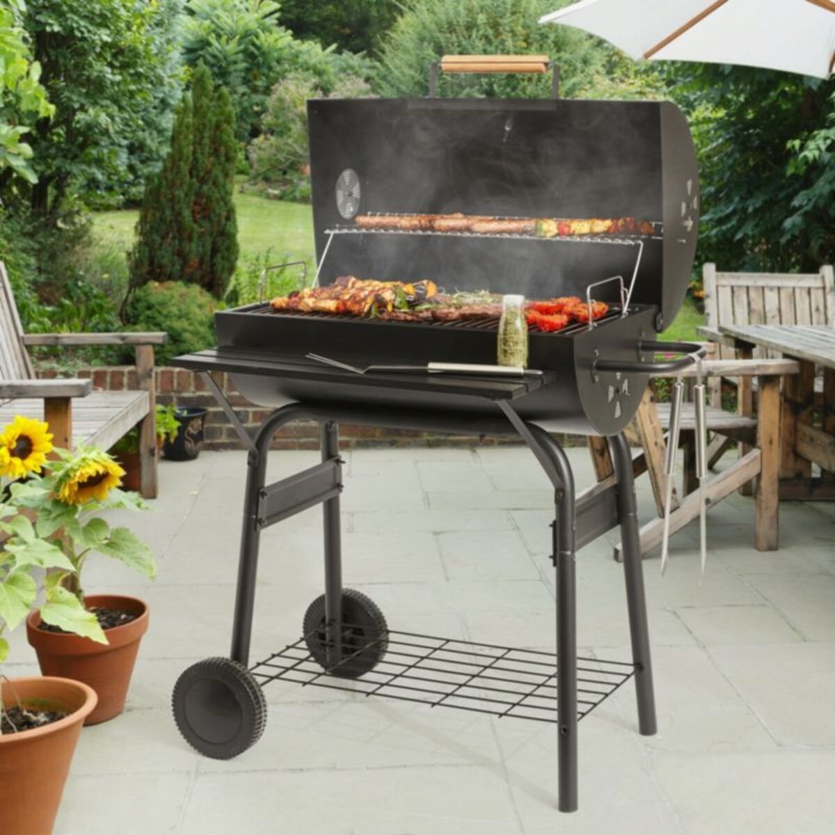 Barbecue charbon ESSENTIELB EBCA1 noir sur chariot, 62x35 cm