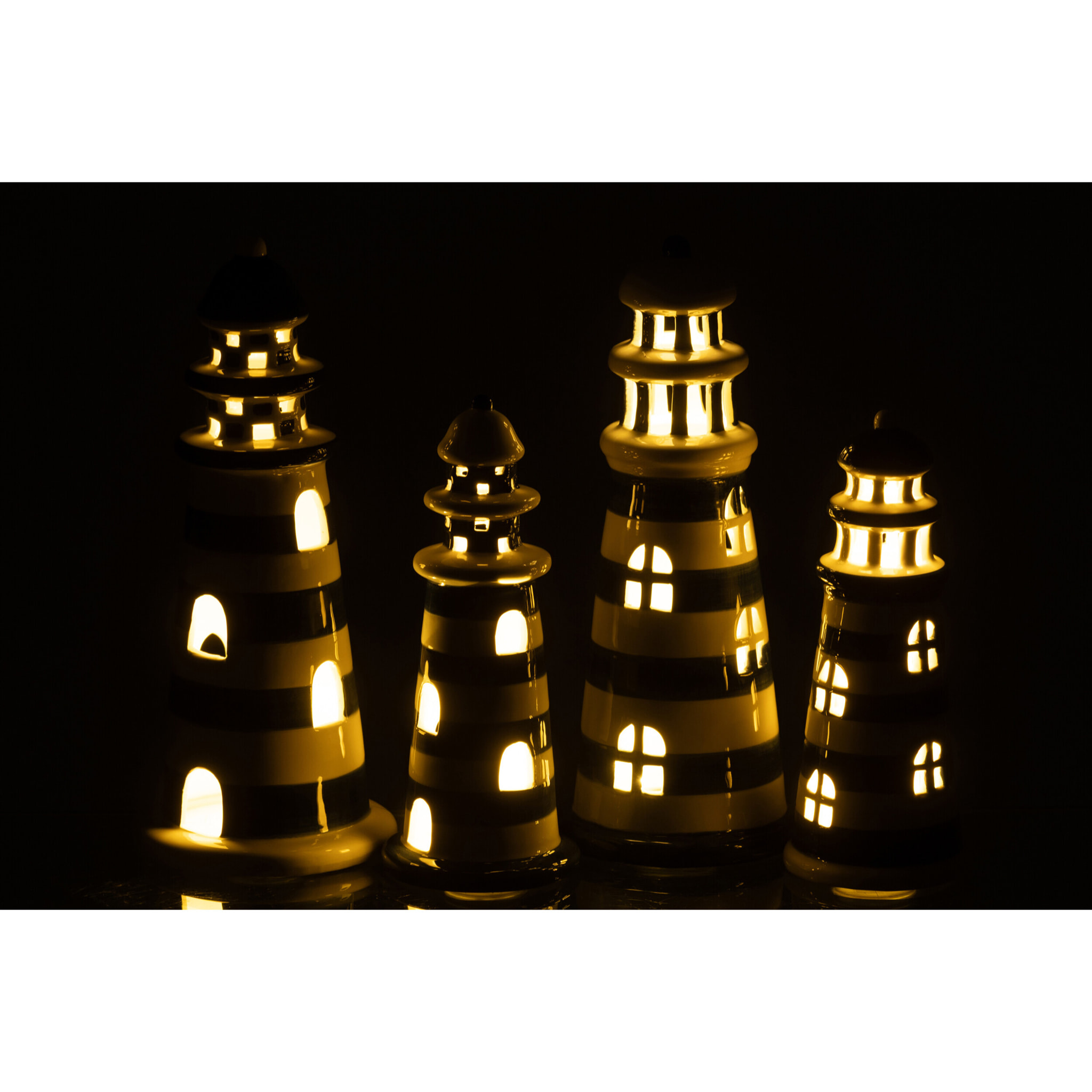 J-Line Phare Ligné - porcelaine - blanc/bleu - large - 2 pièces - Lampes LED