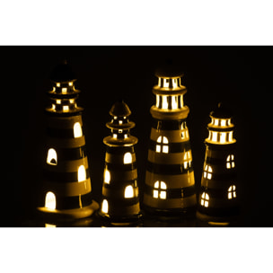 J-Line Phare Ligné - porcelaine - blanc/bleu - large - 2 pièces - Lampes LED