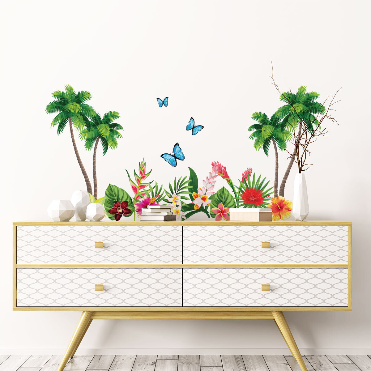 Stickers muraux | Sticker Mural Autocollant - FLEURS PARADIS TROPICAL - adhésifs fond transparent