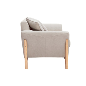 Canapé scandinave 2 places en tissu effet velours texturé beige et bois clair ASAKO