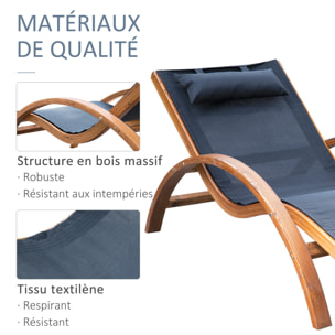 Transat chaise longue design style tropical bois massif naturel coloris beige noir