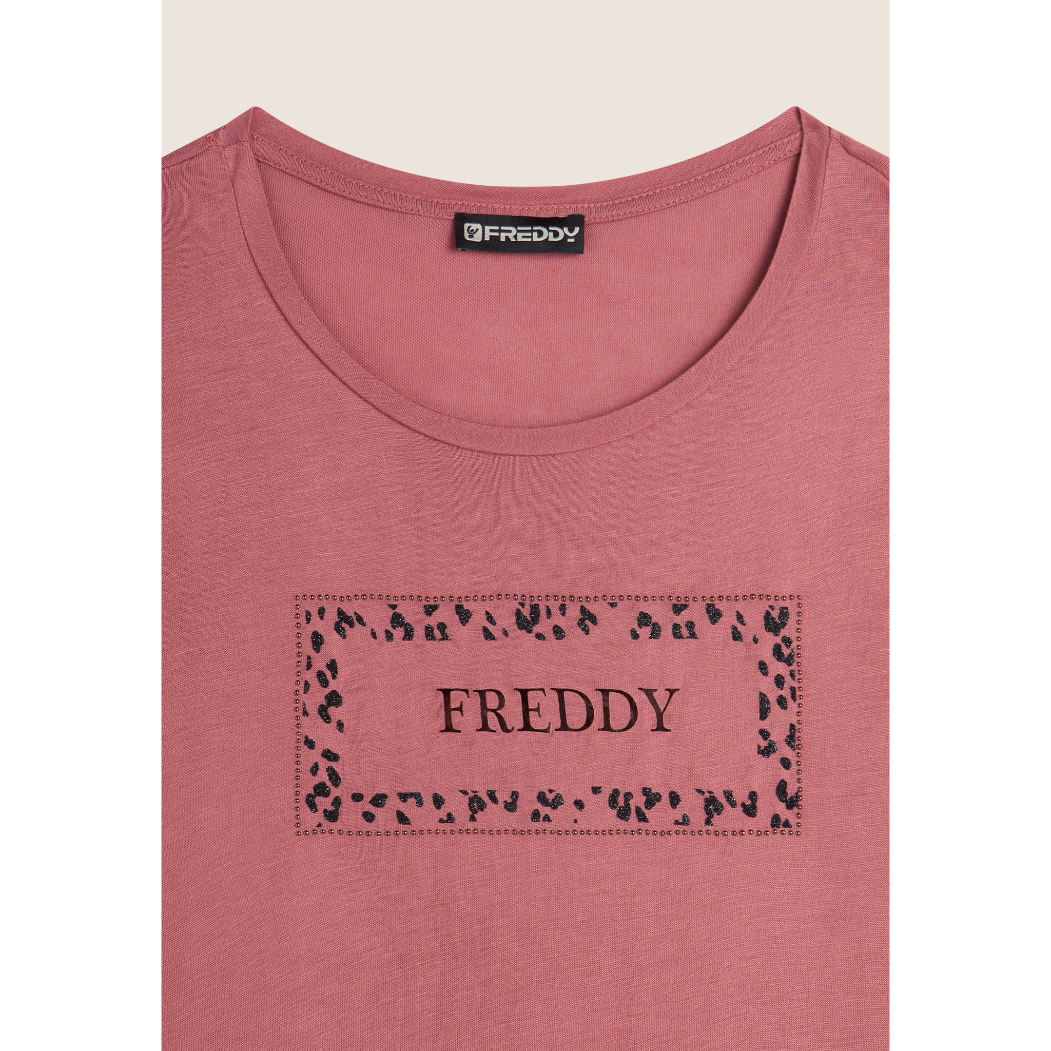 T-shirt donna manica lunga con stampa animalier oro rosa