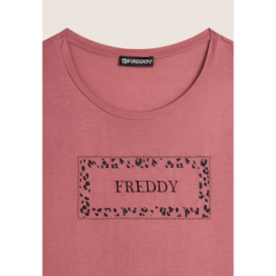 T-shirt donna manica lunga con stampa animalier oro rosa