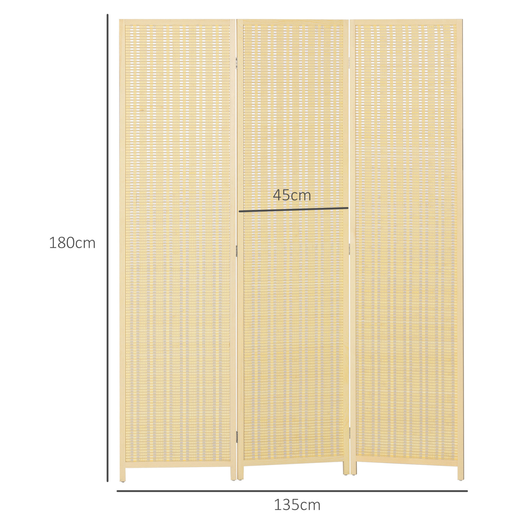 Paravent interieur en bois 3 panneaux 135 x 180 cm séparateur de pièce pliable bois naturel