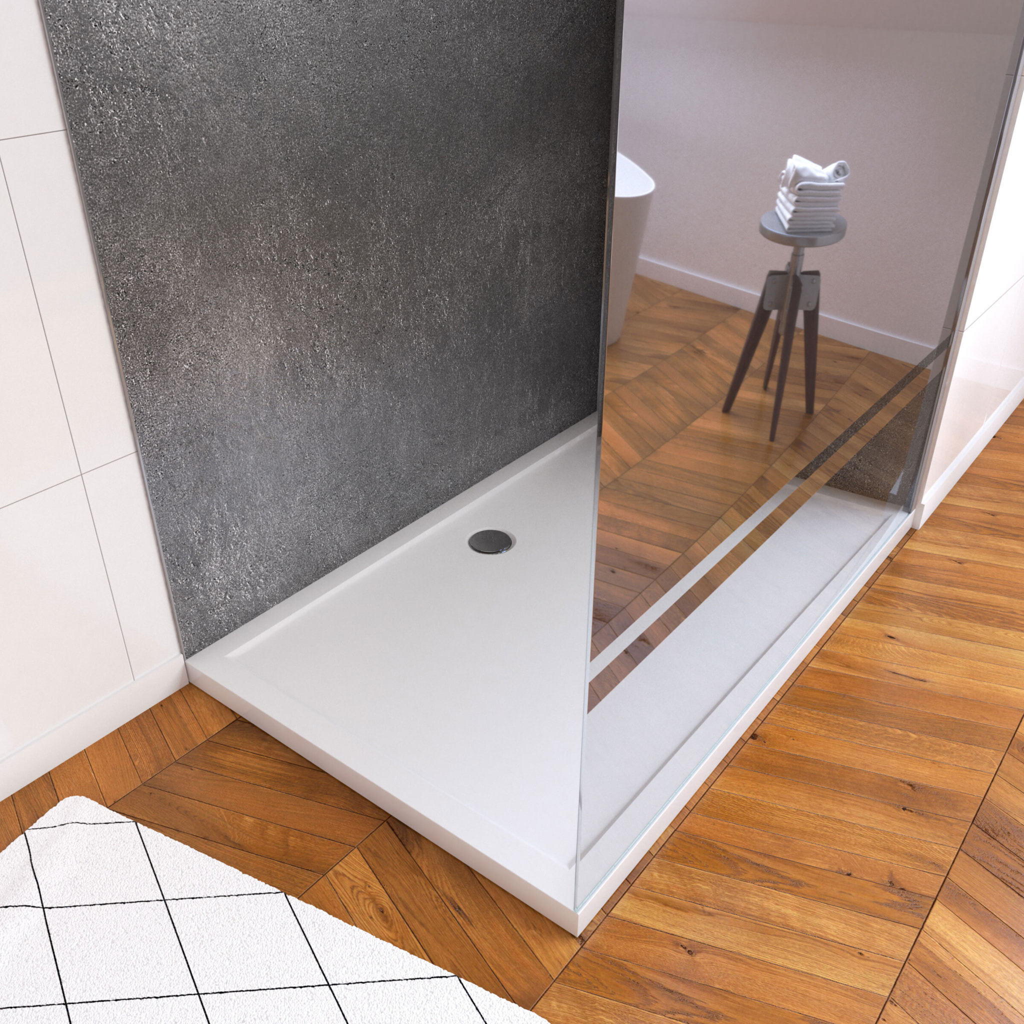 Ensemble complet douche à l'Italiennne avec Receveur 120x90 + Paroi miroir + Panneaux muraux