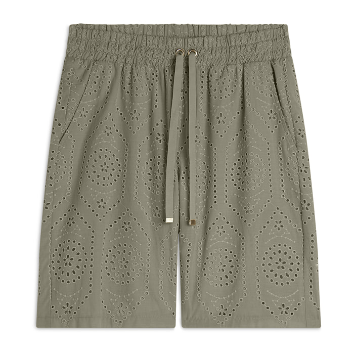 Pantaloni corti in mussola con dettagli Sangallo