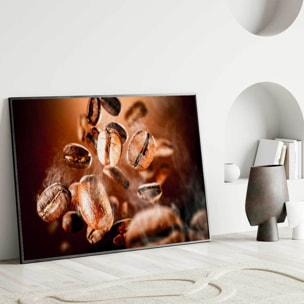 Affiche encadrée grains de café flottants macro Affiche + cadre en métal - Noir