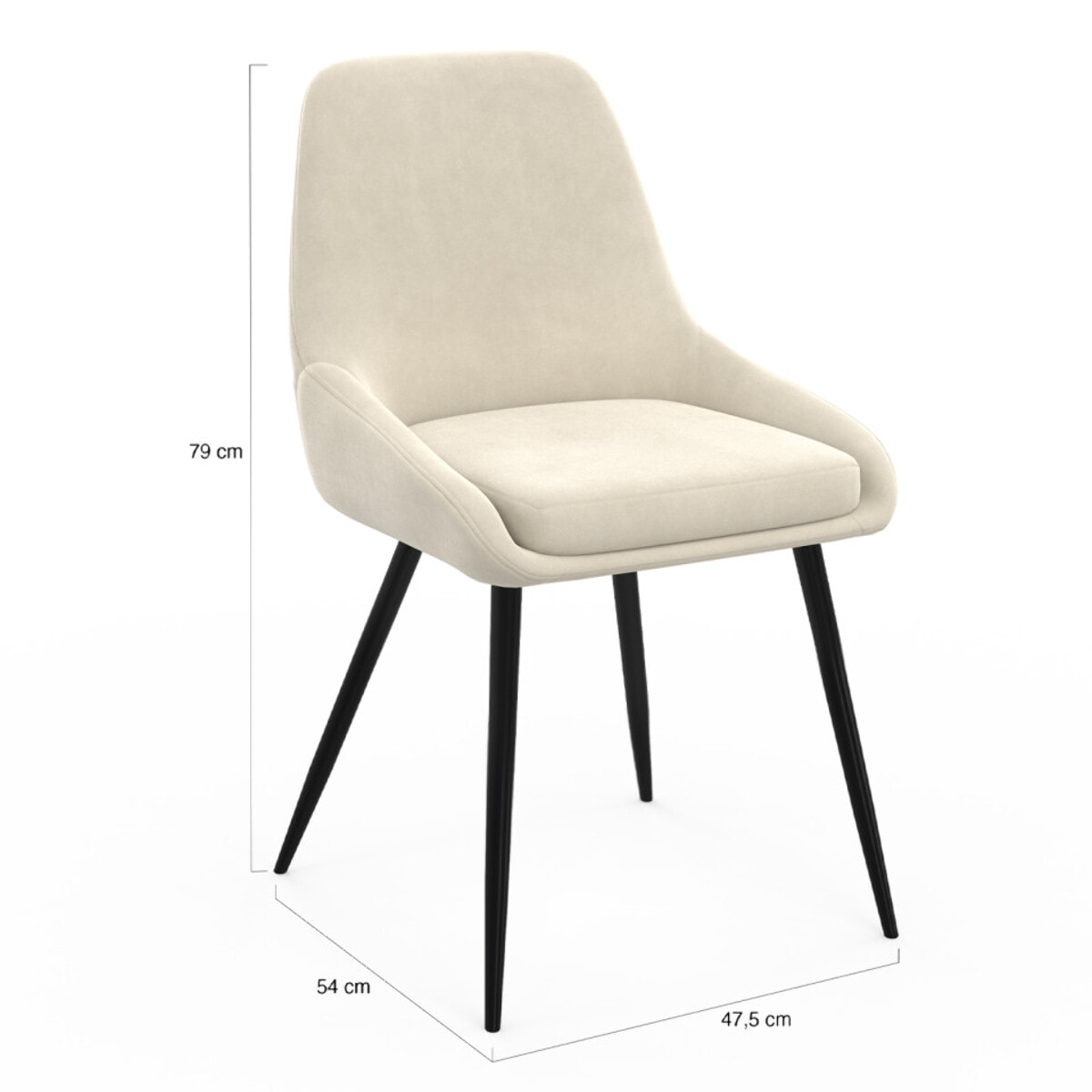 Chaises Olivia velours crème pieds métal - lot de 6