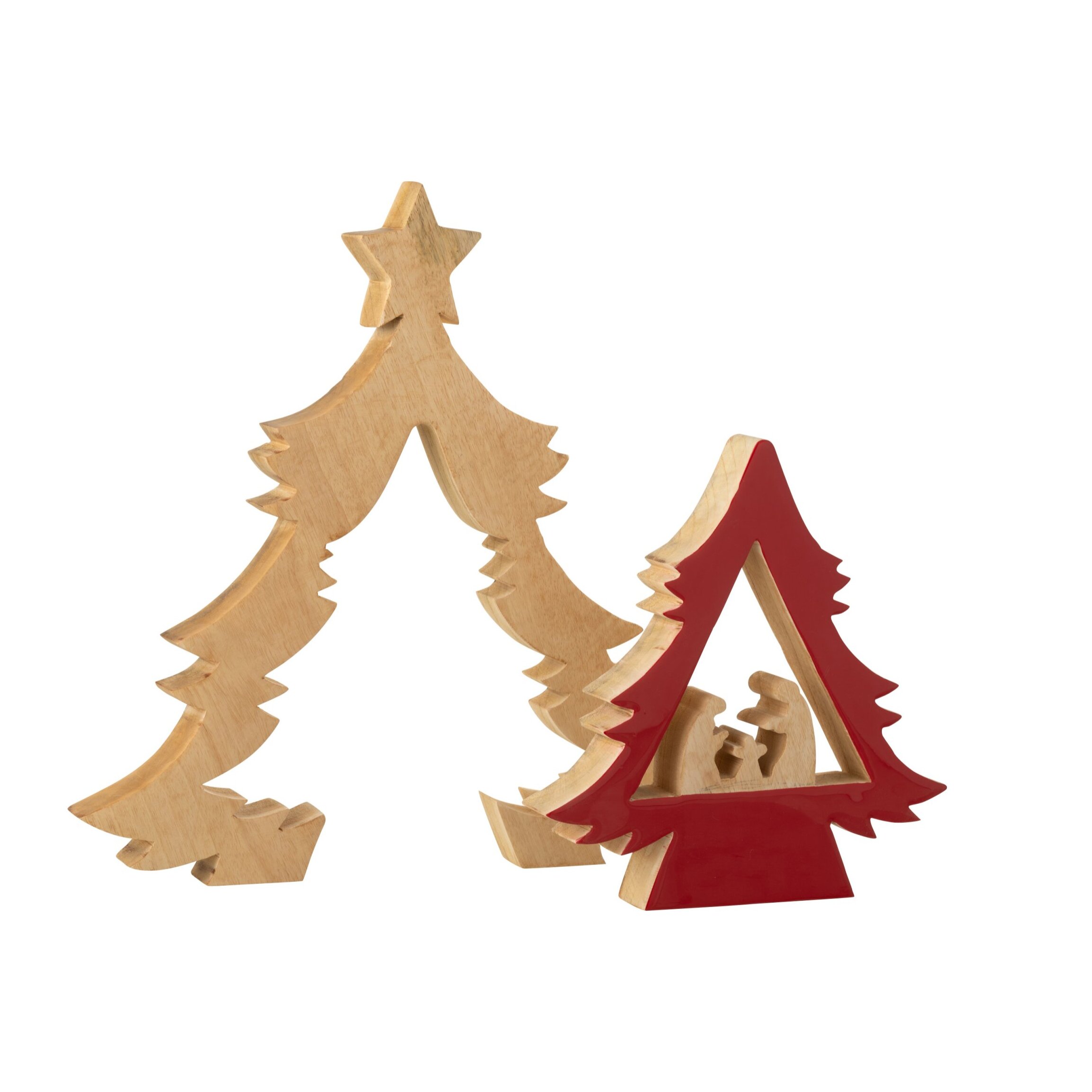 J-Line décoration Crèche Noël - bois - rouge/naturel