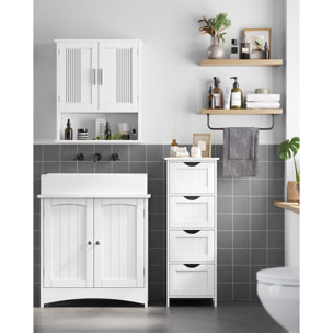 Mobiletto da Bagno Salvaspazio con 4 Cassetti in Legno Bianco