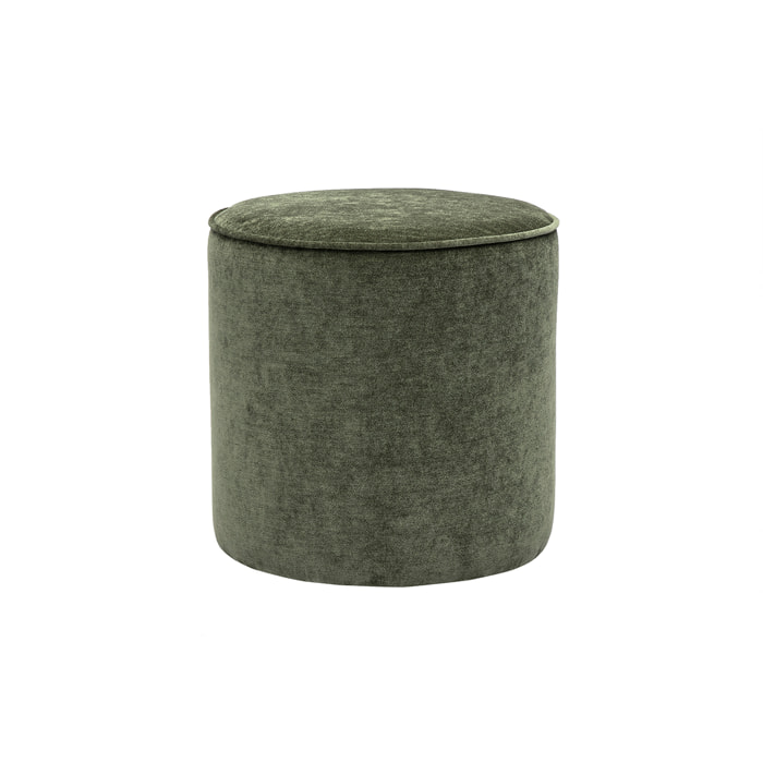 Pouf rond en tissu effet velours vert kaki D40 cm PAUL