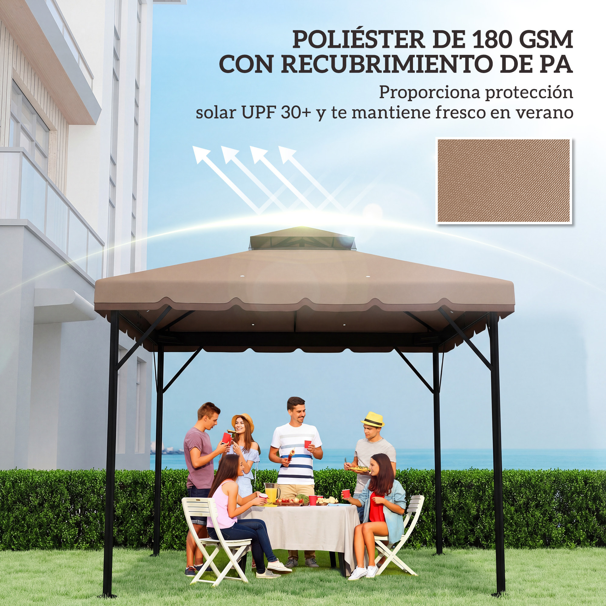 Techo de Repuesto para Cenador, 3x3 m, Cubierta de Repuesto con Techo Doble, 8 Orificios de Drenaje y Protección UPF 30+, SOLO Toldo de Recambio para Pabellón Gazebo, Caqui