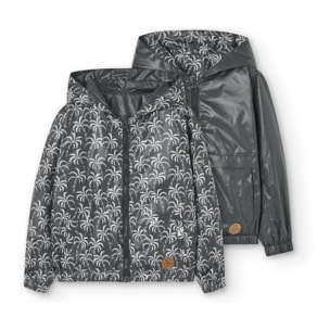 Parka reversible niÃ±o, estampado gris oscuro, capucha