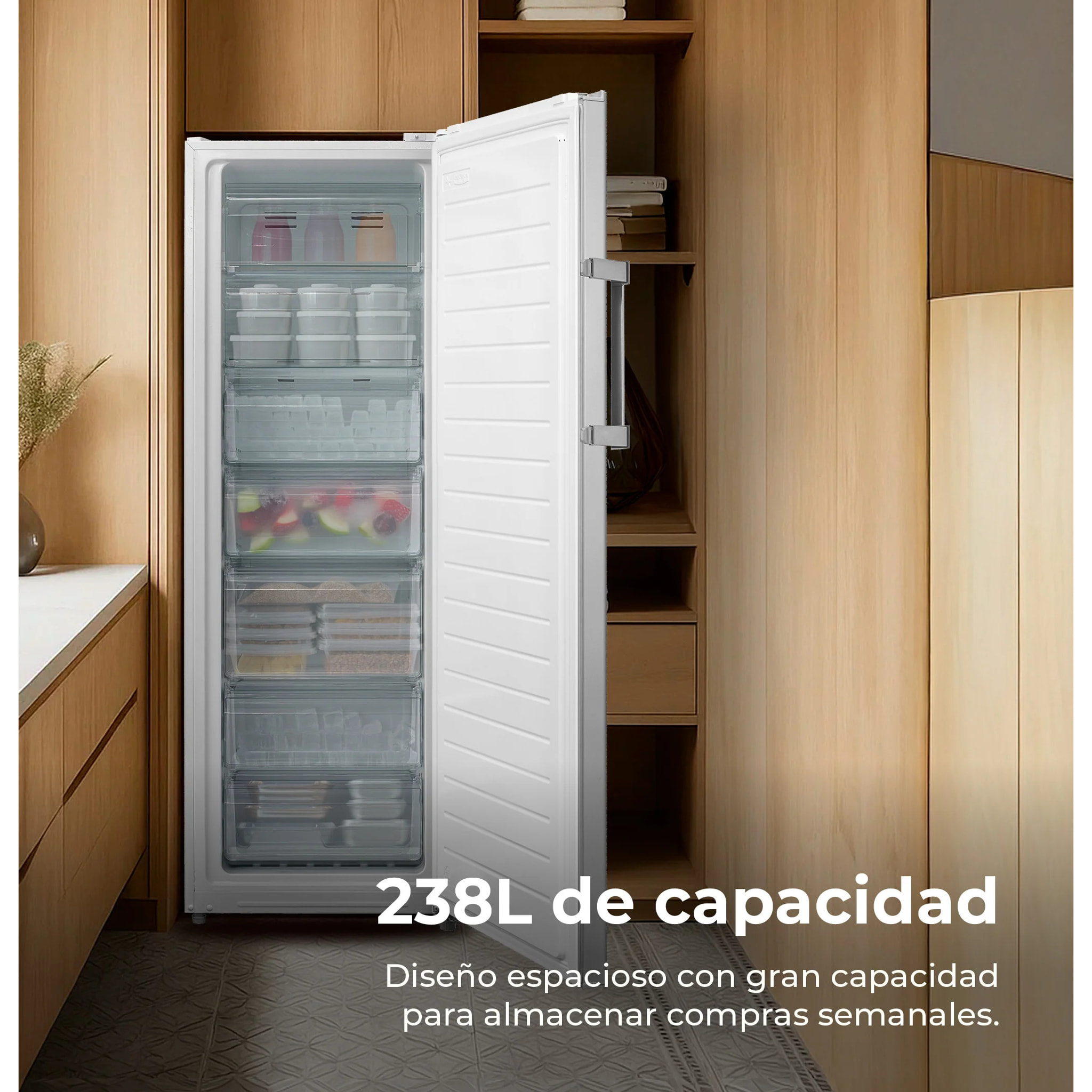 Congelador Vertical EVVO ICE 238L - Clase Energética E, Super Congelación y Bajo Consumo