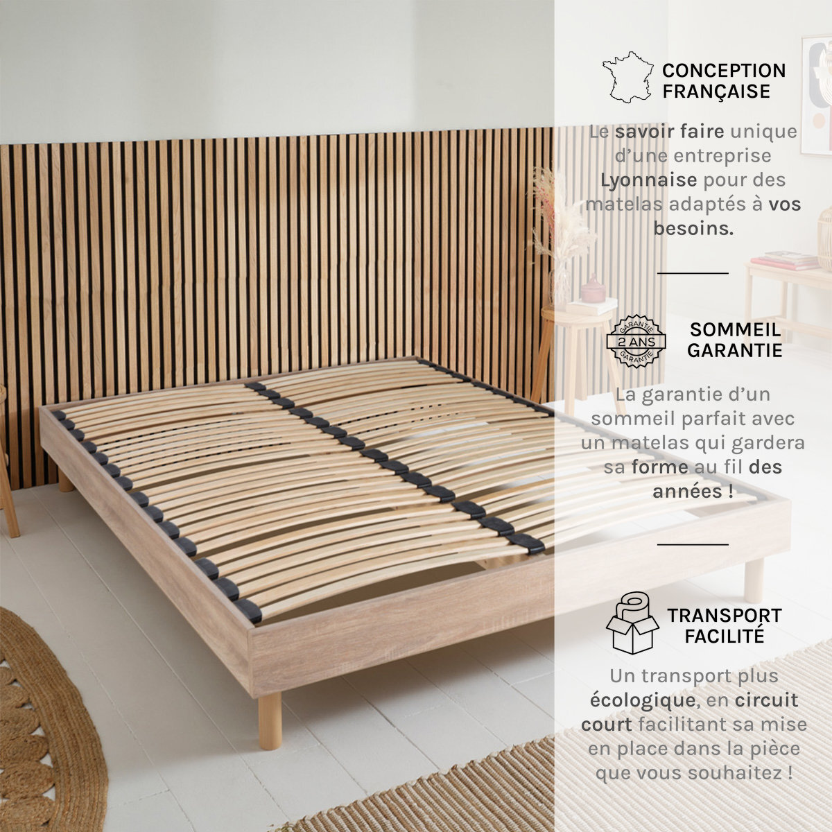 Sommier KIT BOIS | 1 Place | Couleur Bois Naturel