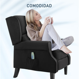 Sillón de Masaje Sillón Relax Reclinable con Mando a Distancia 2 Zonas de Masaje Bolsillo Lateral y Tapizado en Tejido de Ante 78x83x101 cm Negro