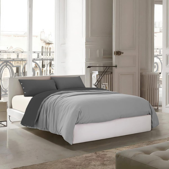 Parure copripiumino una piazza e mezza in cotone bicolore morbido e traspirante, set sacco copripiumino con federa, design elegante a tinta unita, tessuto resistente certificato OEKO-TEX, facile da lavare, comfort naturale per uso quotidiano