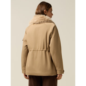 Oltre - Parka acolchado con cuello peludo - Beige