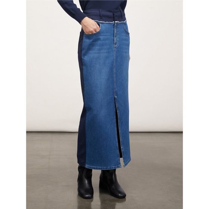 Motivi - Gonna lunga in denim con inserto gessato - Blu