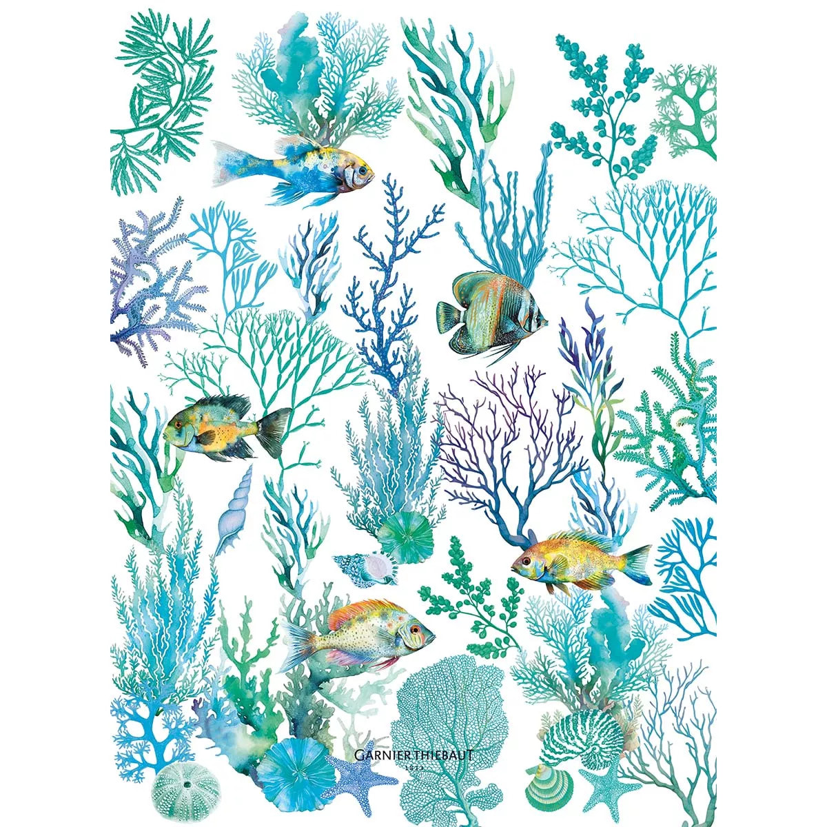 Torchon lin & coton lavé 190 g/m² imprimé bleu Naia blanc