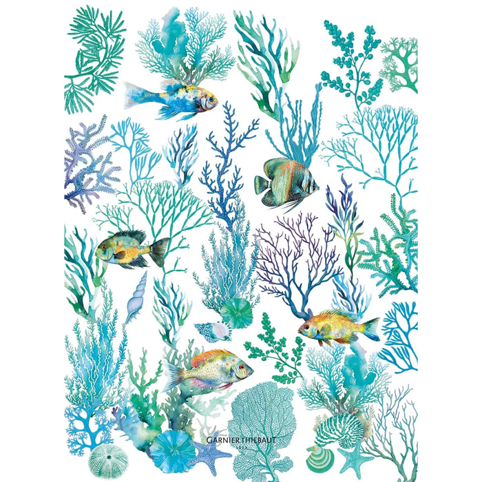 Torchon lin & coton lavé 190 g/m² imprimé bleu Naia blanc