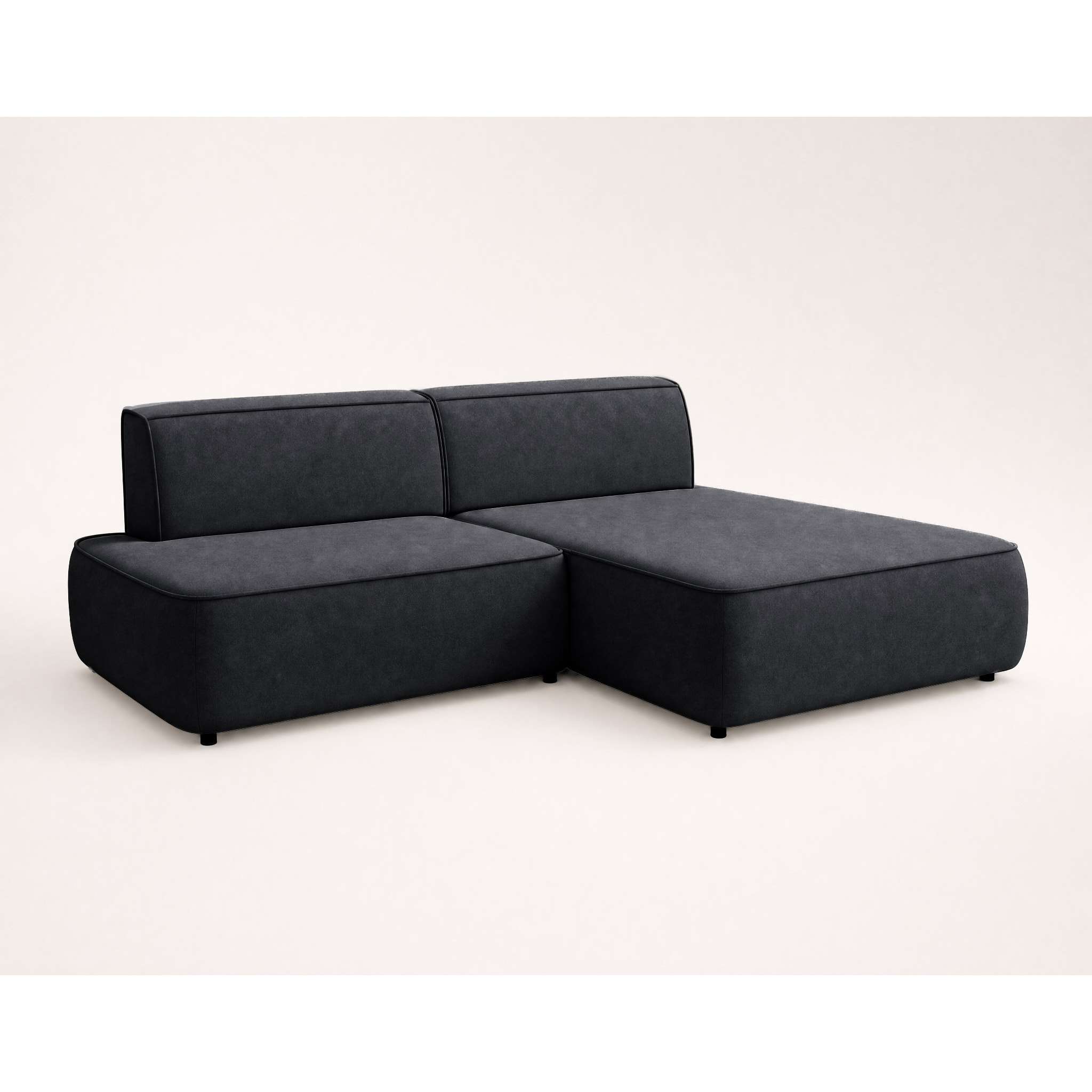 Lisette - Canapé d'angle droit 4 places convertible avec coffre en velours - Noir