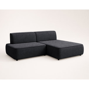 Lisette - Canapé d'angle droit 4 places convertible avec coffre en velours - Noir