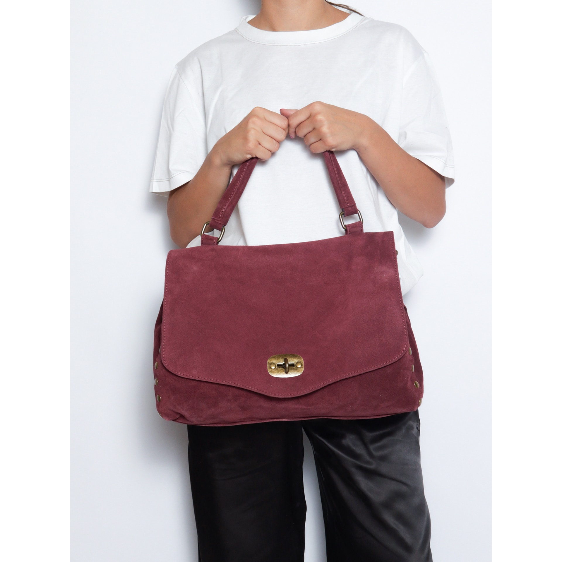 Borsa a mano da donna Made in Italy - Modello Zelia Elite - Pelle scamosciata - 37.0 x 22.0 x 15.0 cm