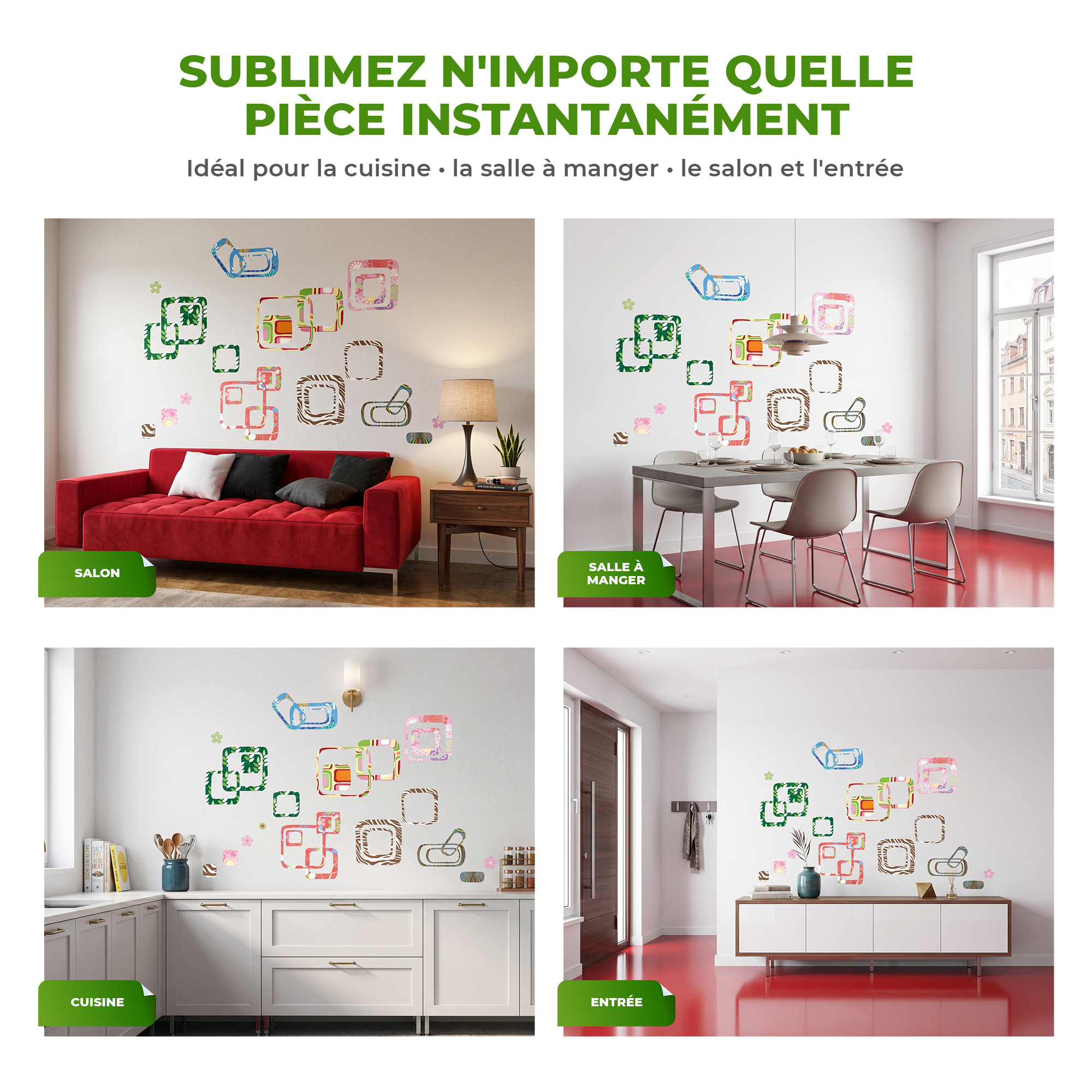 Stickers Muraux décoration adhésifs Mosaïque design multi couleurs