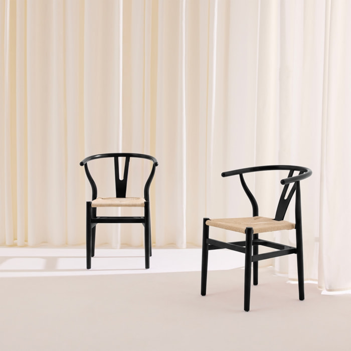 Chaise vintage bois de hêtre et cordes (lot de 2) CECILE