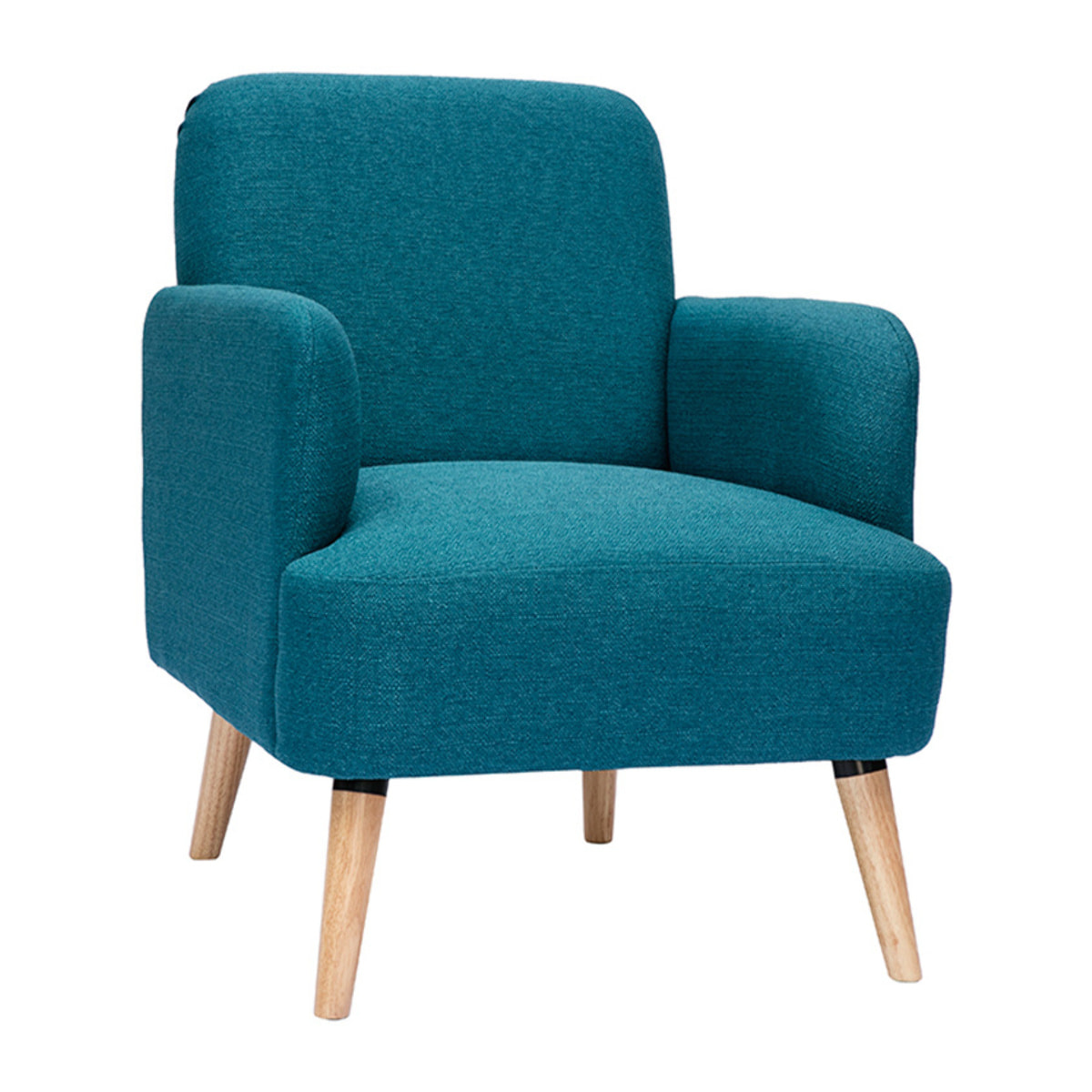 Fauteuil scandinave en tissu bleu canard et bois clair ISKO