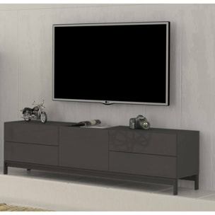 Mobile da soggiorno Porta TV, Made in Italy, Supporto per TV da salotto rialzato con 1 anta e 4 cassetti, cm 170x40h47, colore Antracite lucido