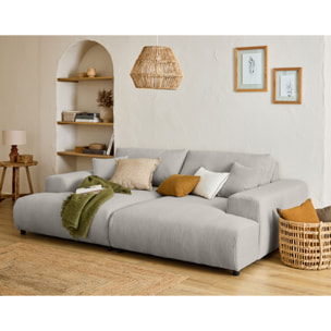 Garance - canapé droit 4 places double méridienne - assise profonde - en velours côtelé - Gris clair