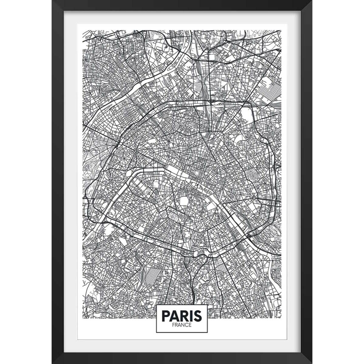 Affiche graphique paris france Affiche + cadre en bois - Noir