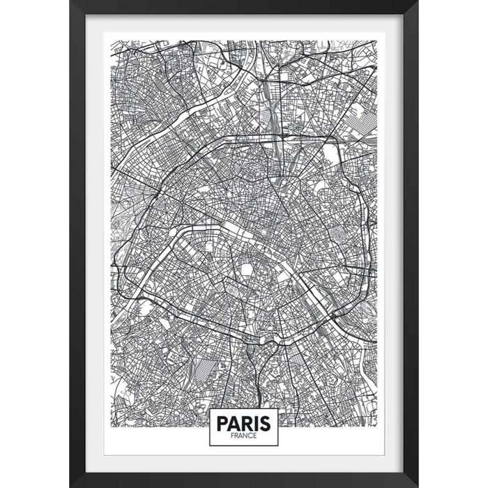 Affiche graphique paris france Affiche + cadre en bois - Noir