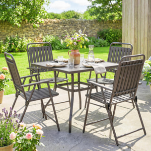 Juego de 4 Sillas de Jardín Exterior Plegables, Sillas Terraza Exterior con Reposabrazos, Respaldo y Asiento de PP, Marco Metálico, 55x63x93 cm, Marrón