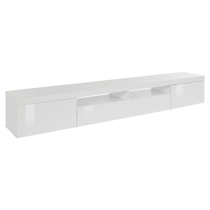 Mobile porta TV Animali, Credenza bassa da soggiorno a 3 ante, Base porta TV, 240x40h35 cm, Bianco lucido