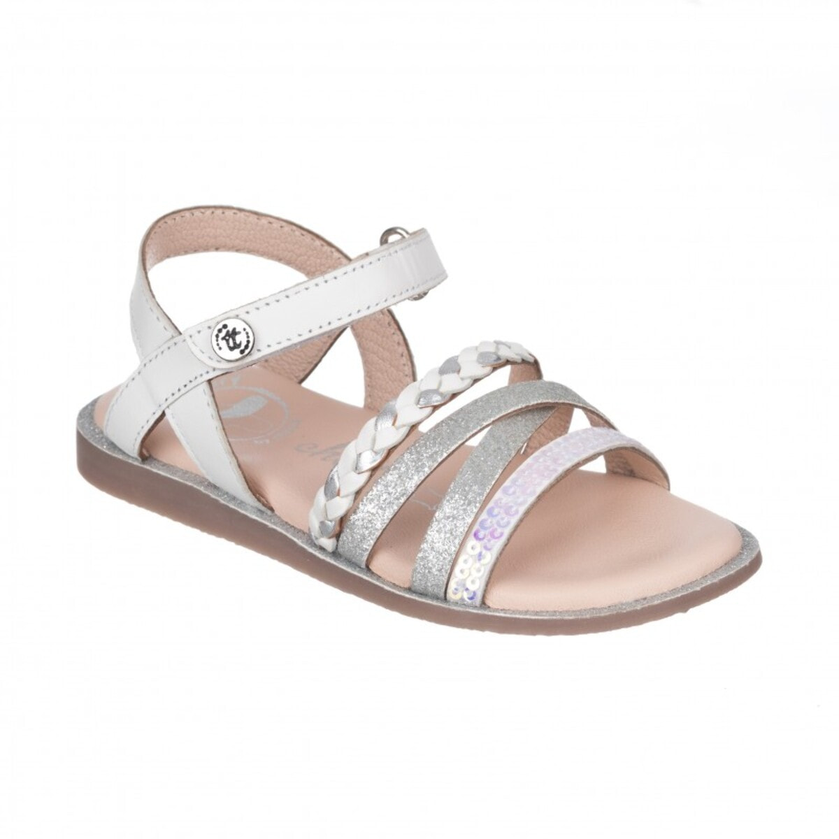 Sandalia en piel con tiras y cierre  velcro