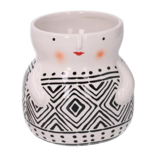 Portavaso in ceramica viso bianco decori neri cm ø12,5h12,7