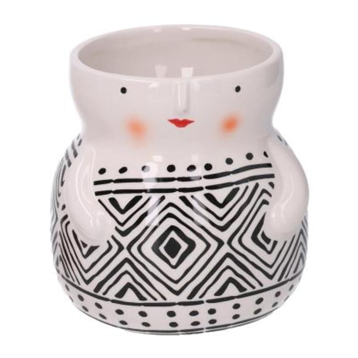 Portavaso in ceramica viso bianco decori neri cm ø12,5h12,7