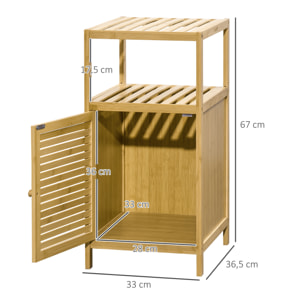 Meuble bas salle de bain rangement salle de bain 1 porte 2 étagères bois bambou verni