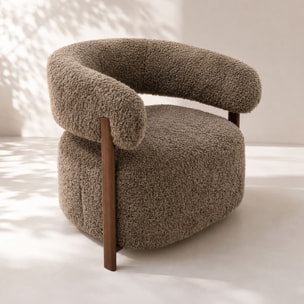 Fauteuil arrondi en tissu chenille effet fourrure latte NOUBIA