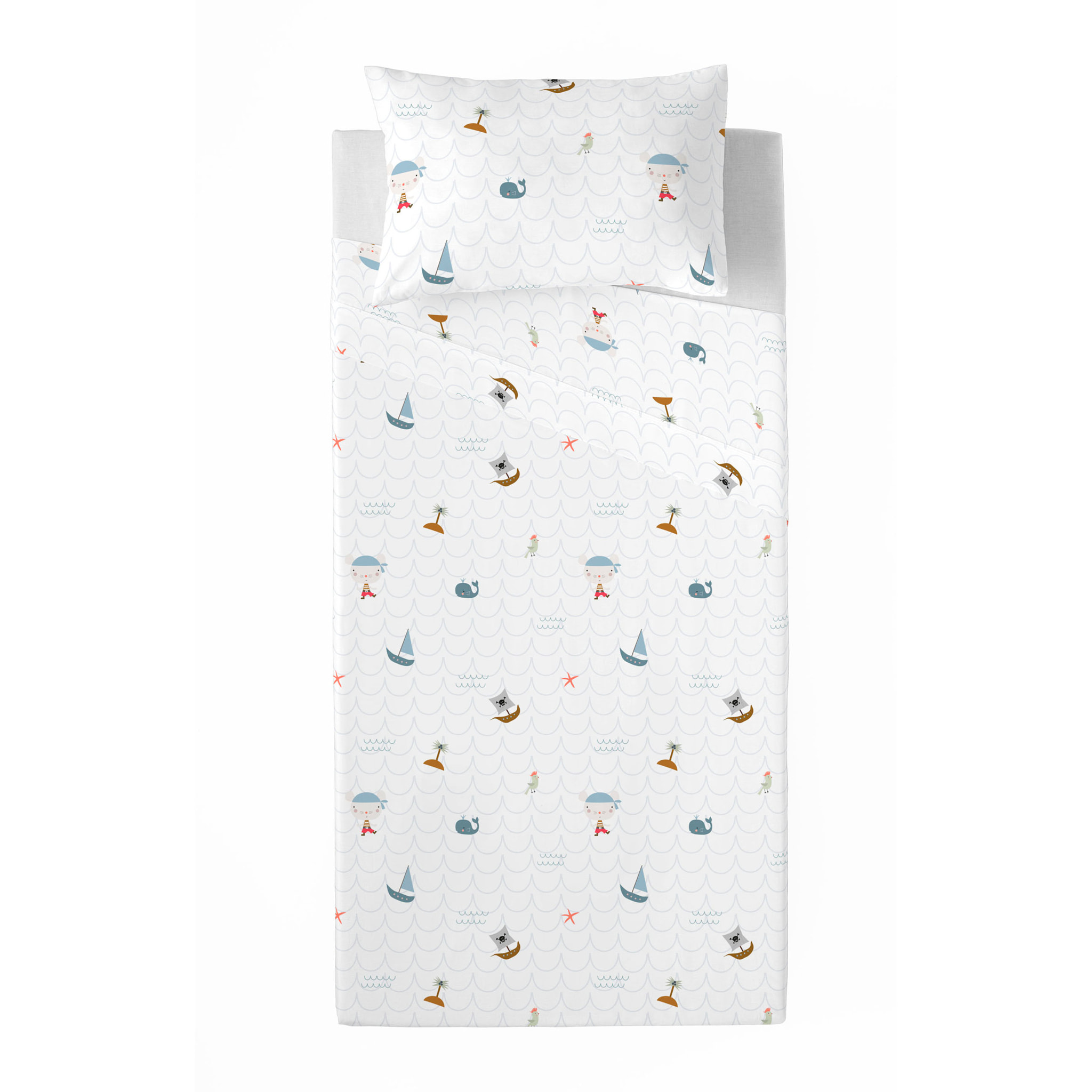 Haciendo el Indio - Juego de Sábanas Estampadas - Infantil - Incluye 1 Funda de Almohada - 100% Algodón - Aventura Pirata Reverso