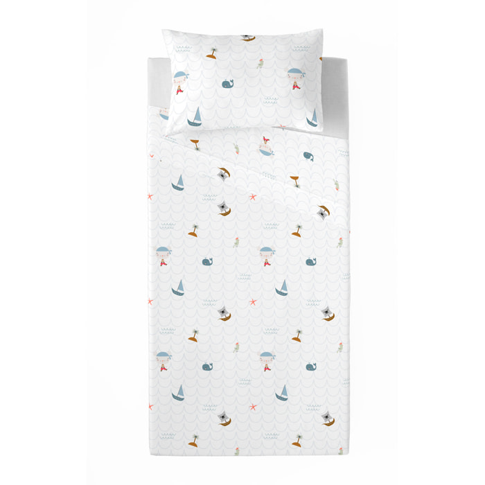 Haciendo el Indio - Juego de Sábanas Estampadas - Infantil - Incluye 1 Funda de Almohada - 100% Algodón - Aventura Pirata Reverso