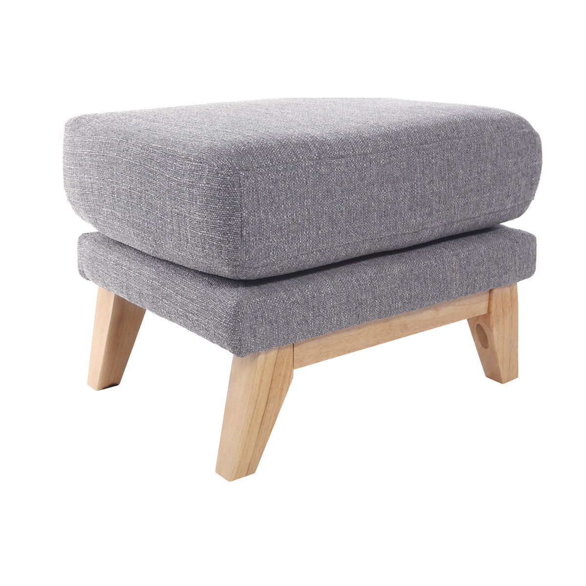 Pouf repose-pieds déhoussable scandinave en tissu gris clair et bois clair OSLO