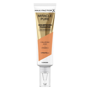 Max Factor Miracle Pure Skin-Improving Foundation Fondotinta Liquido Idratante SPF30 PA+++ a Lunga Tenuta 80 Bronze