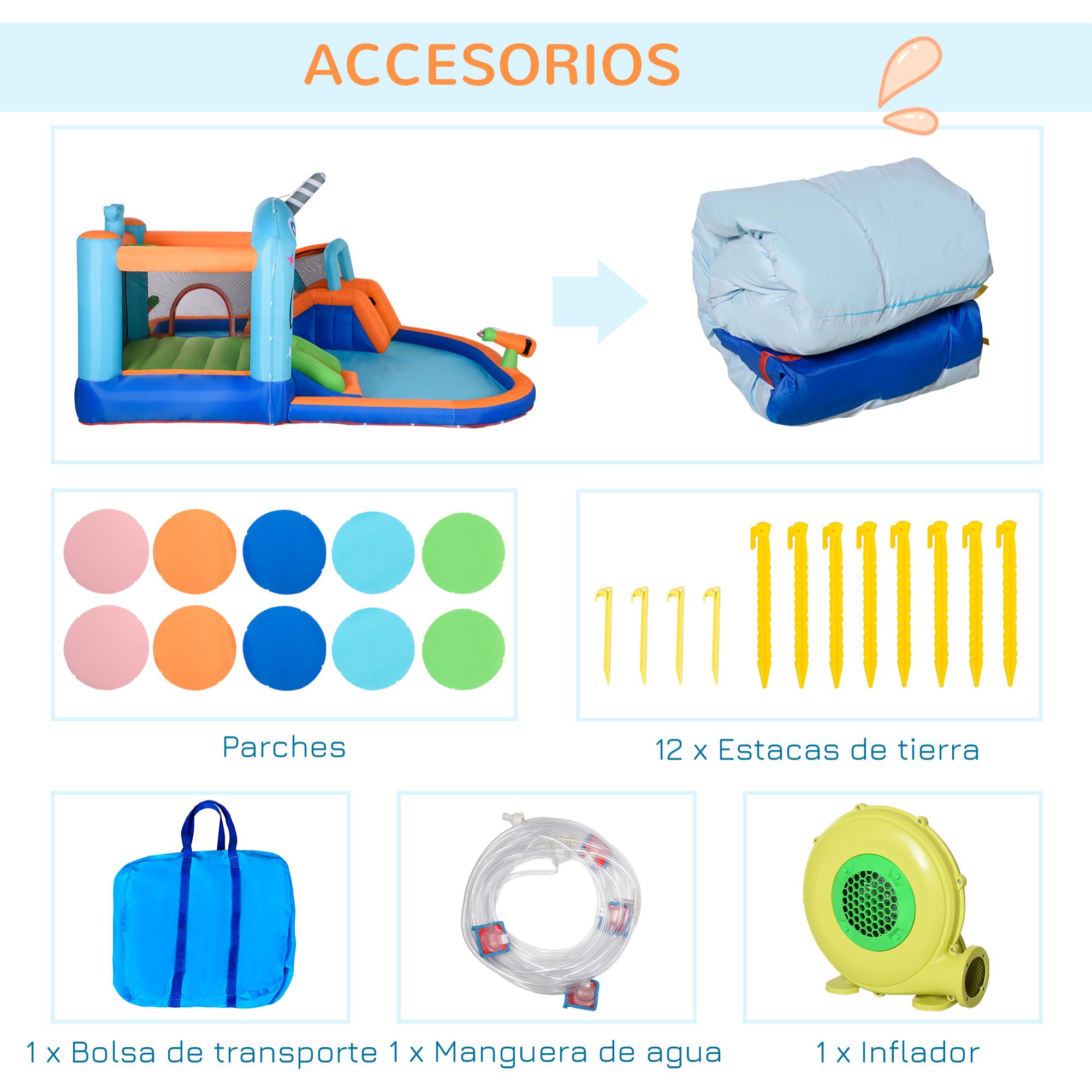 Castillo Hinchable para Niños de 3-8 Años con Tobogán Trampolín Piscina Castillo de Rebote con Inflador y Bolsa de Transporte para Exterior 420x370x230 cm Multicolor