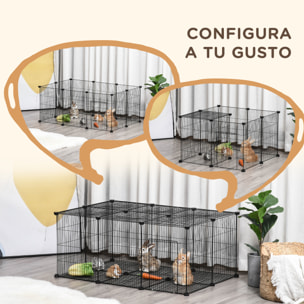 Parque para Mascotas DIY Jaula para Animales Pequeños de 22 Paneles de Malla Metálica con Puerta Conejos Cobaya 105x70x45 cm Negro